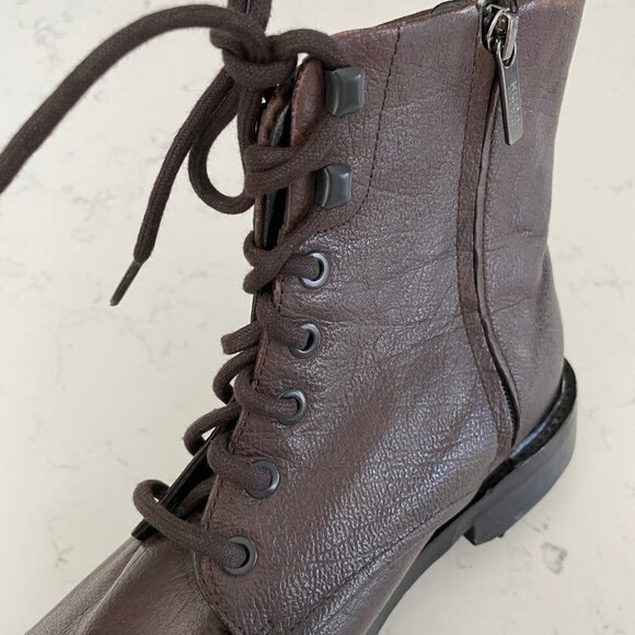 Hugo by Hugo Boss Designer Leather Lace Up Side Zip Boots Brown Blk Sz 8 - Picture 7 of 15